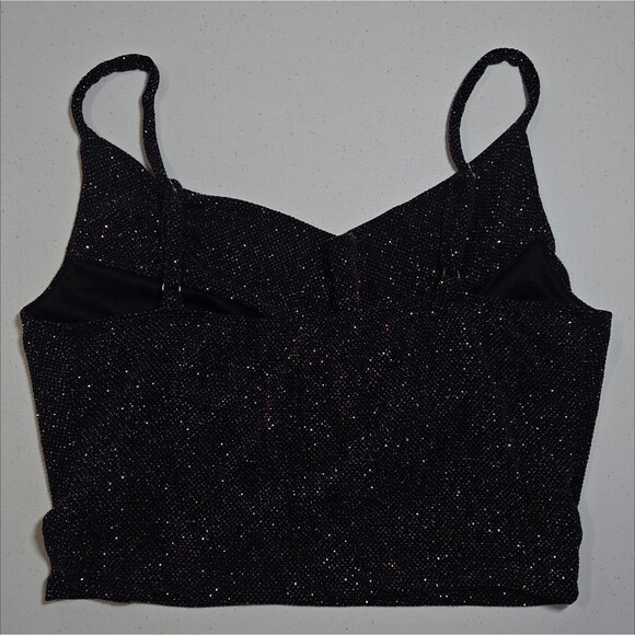 Vtg 90s Mesh Crop Tank Top M Medium Black Whimsigoth Sparkle Glitter Cowl - Picture 5 of 8